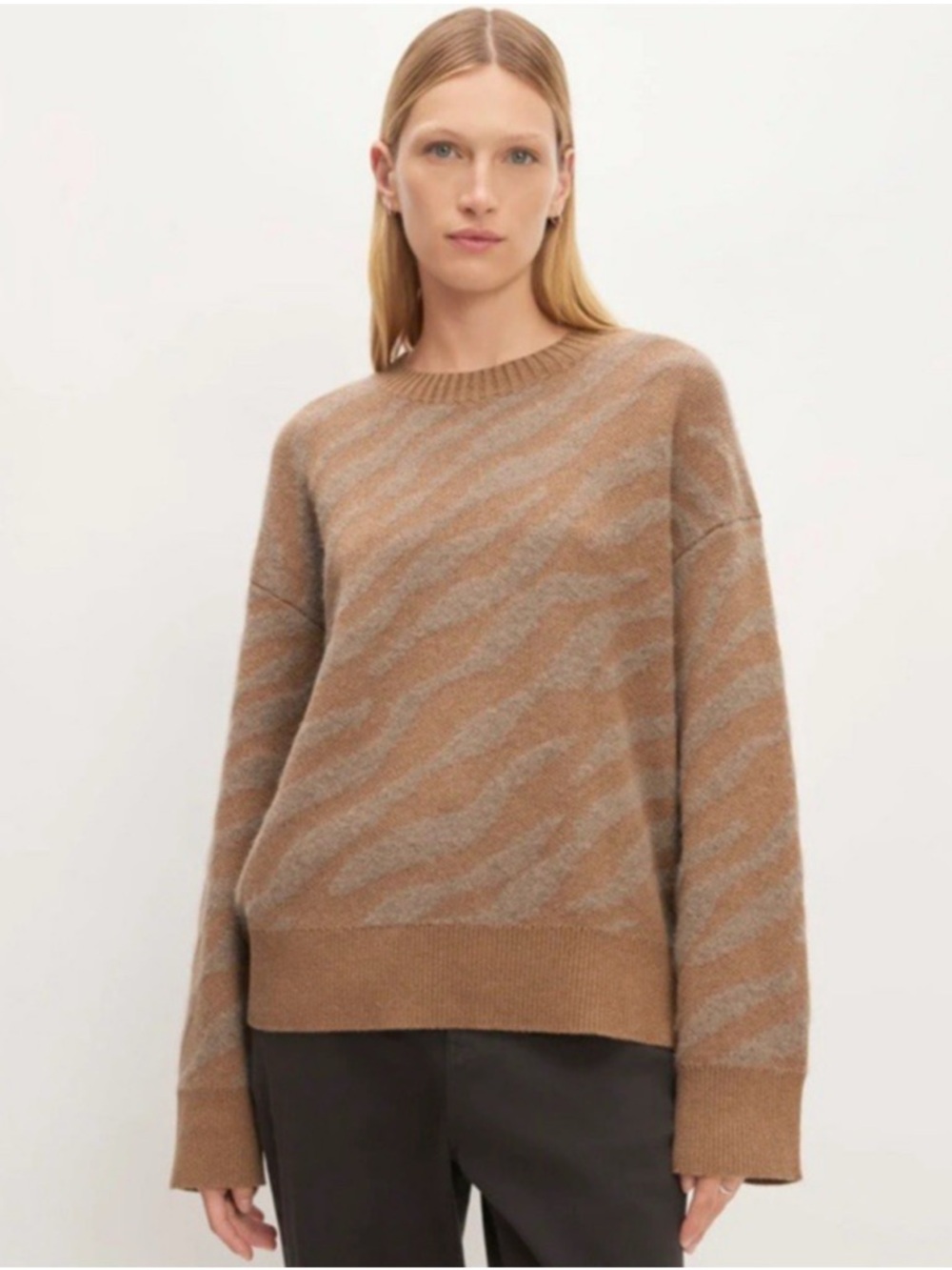EVERLANE The Alpaca Tiger Jacquard Sweater Crew Pullover Top